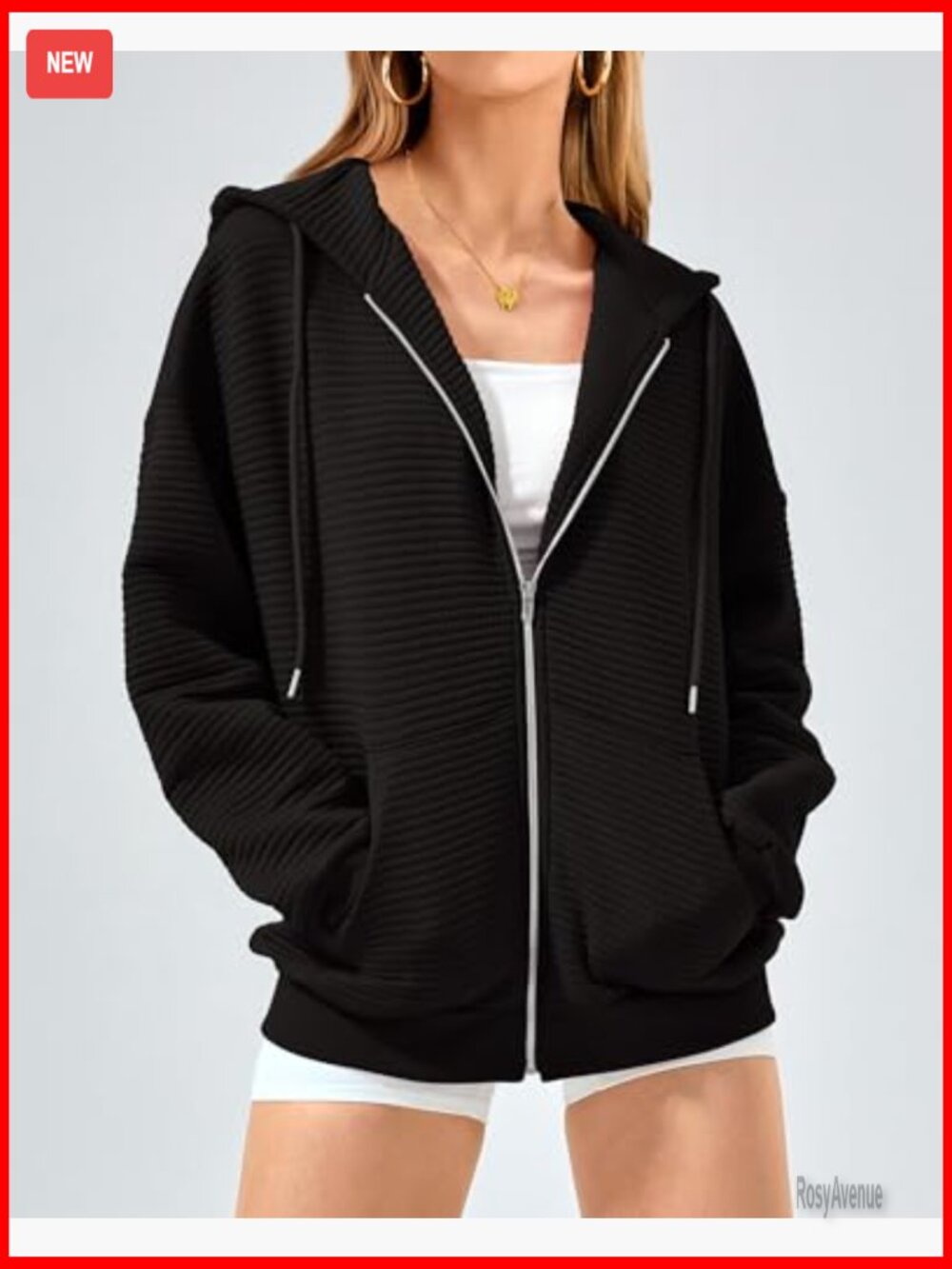 Oversized Zip Up Hoodie Long Sleeve Sweatshirt Fall Fashion Jacket - Picture 6 of 7